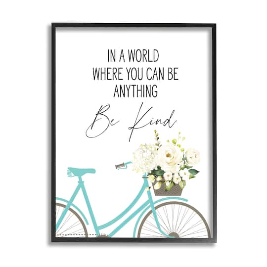 Stupell Industries Be Kind Bicycle Floral Giclée Textured Black Framed Wall Art